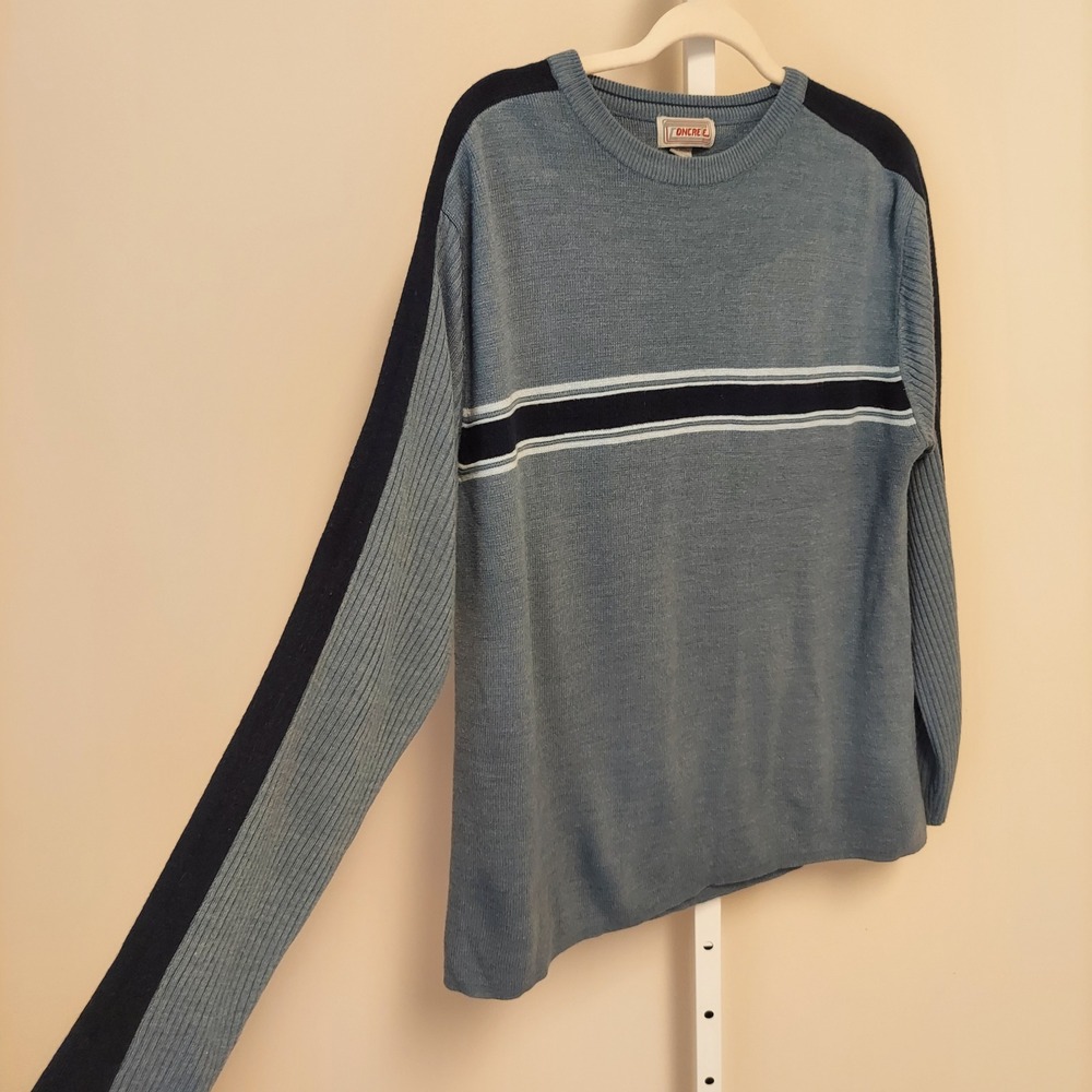 Vintage Concrete Mens XL‎ Blue Striped Crewneck Sweater 90s Skater Knit Grunge